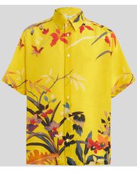 Etro Short-sleeved Leafy Silk Shirt - Yellow