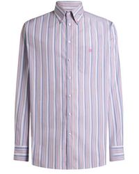 Etro - Striped Cotton Button-Down Shirt With Pegaso - Lyst