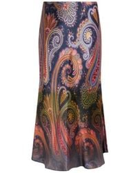 Etro - Envers Satin Midi Skirt With Placed Degradé Paisley Print - Lyst
