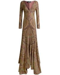 Etro - Long Jersey Dress With Floral Motif - Lyst