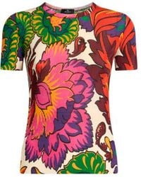 Etro - Ribbed T-Shirt With Multicoloured Floral Print - Lyst