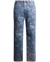 Etro - Straight-Leg Cotton Denim Jeans With Floral Motif - Lyst