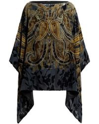 Etro - Burnout Velvet Poncho Top With Placed Paisley Print - Lyst