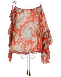 Etro - One-Sleeved Silk Top With Floral Motif - Lyst