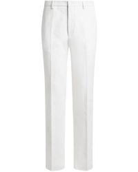 Etro - Stretch Cotton Jacquard Trousers With Floral Motif - Lyst