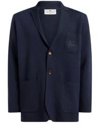 Etro - Single-Breasted Wool Jacket With Embroidered Logo - Lyst