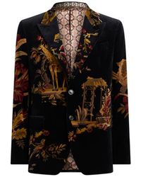 Etro - Single-Breasted Cotton Velvet Jacket With Placed Flower And Animal Print - Lyst