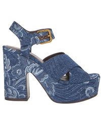 Etro - Plateau-Sandalen Aus Jacquard-Denim, Damen, Größe - Lyst