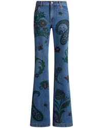 Etro - Flared Jeans With Flower And Bee Print - Lyst