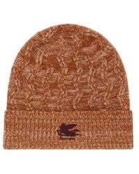 Etro - Cashmere Beanie With Cable Detail And Pegaso Embroidery - Lyst