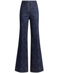 Etro - Flared Jacquard Denim Jeans With Pegaso Buttons - Lyst
