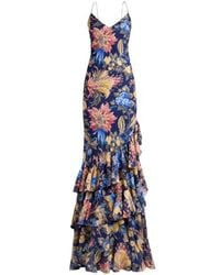 Etro - Long Seersucker Dress With Ruffles And Floral Motif - Lyst