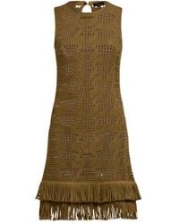 Etro - Crochet-Effect Cotton Knee-Length Dress With Fringing - Lyst
