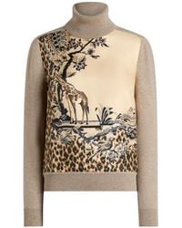 Etro - Wool-Blend Turtleneck Sweater With Placed Animal And Paisley Print - Lyst