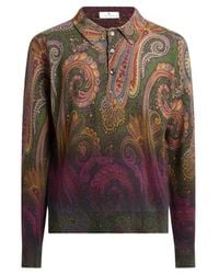 Etro - Long-Sleeved Wool Polo Shirt With Degradé Paisley Motif - Lyst
