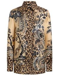 Etro - Silk Shirt With Placed Leopard Print - Lyst