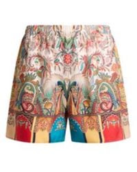 Etro - Peau D'Ange Silk Shorts With Paisley Foliage Motif - Lyst