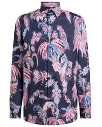 Etro - Cotton Shirt With Placed Parrot And Palm Tree Print - Lyst