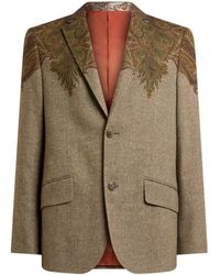 Etro - Single-Breasted Wool-Blend Jacket With Placed Paisley Pochette Print - Lyst