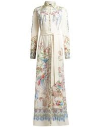 Etro - Long Cotton Shirt Dress With Placed Flora And Fauna Print - Lyst