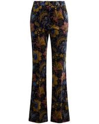 Etro - Cotton Velvet Trousers With Floral Overprint - Lyst