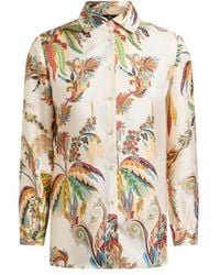 Etro - Silk Twill Shirt With Paisley Foliage Motif - Lyst