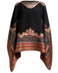 Etro - Silk-Blend Poncho Top With Fil-Coupé Embroidery - Lyst