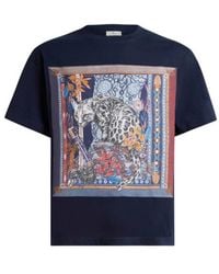 Etro - Cotton T-Shirt With Placed Leopard Print - Lyst