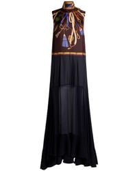Etro - Long Silk Dress With See-Through Skirt And Placed Print - Lyst
