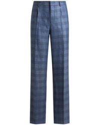 Etro - Linen-Blend Jacquard Trousers With Check Motif - Lyst