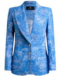 Etro - Single-Breasted Cotton And Linen Jacquard Denim Jacket With Floral Motif - Lyst