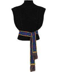 Femme Vêtements Sweats et pull overs Pulls sans manches Gilet En Maille Avec Ceinture Jacquard Laines Etro en coloris Noir 