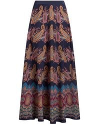 Etro - Jupe En Soie À Imprimé Placé, Femme, Taille - Lyst