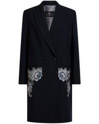 Etro - Double-Breasted Coat With Floral Embroidery - Lyst