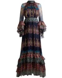 Etro - Long Silk Dress With Placed Print - Lyst