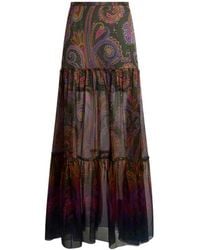 Etro - Silk Maxi Skirt With Placed Paisley Print - Lyst