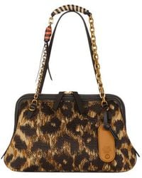 Etro - Small Raffia Doc Bag With Animal Embroidery - Lyst