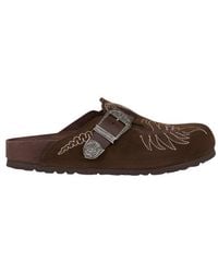 Etro - Birkenstock By Embroidered Suede Boston Clogs - Lyst