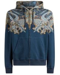 Etro - Cotton-Blend Hooded Sweatshirt With Placed Paisley Pochette Print - Lyst