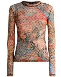 Etro - Stretch Tulle Top With Paisley Motif - Lyst