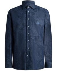 Etro - Cotton Denim Shirt With Leafy Paisley Motif And Pegaso - Lyst