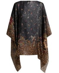 Etro - Silk Poncho Top With Striped Animal And Floral Paisley Motif - Lyst