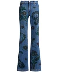 Etro - Flared Jeans With Flower And Bee Print - Lyst