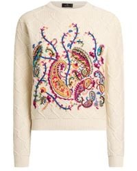 Etro - Cotton-Blend Sweater With Floral Paisley Embroidery - Lyst