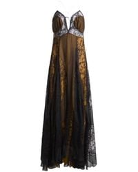 Etro - Long Silk Dress With Floral Lace Inserts - Lyst