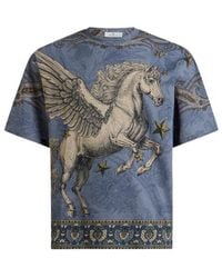Etro - Cotton Jersey T-Shirt With Placed Pegaso Print - Lyst