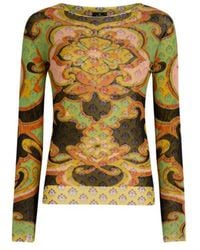 Etro - Stretch Tulle Top With Placed Floral Print - Lyst