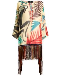 Etro - X Tabby Booth Seersucker Cover-Up Dress With Fringing And Placed Print - Lyst