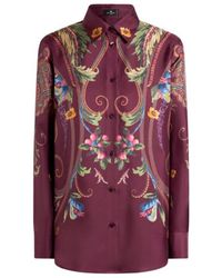 Etro - Silk Shirt With Placed Floral Paisley Print - Lyst