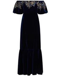 Etro - Long Velvet Dress With Paisley Foliage Embroidery - Lyst